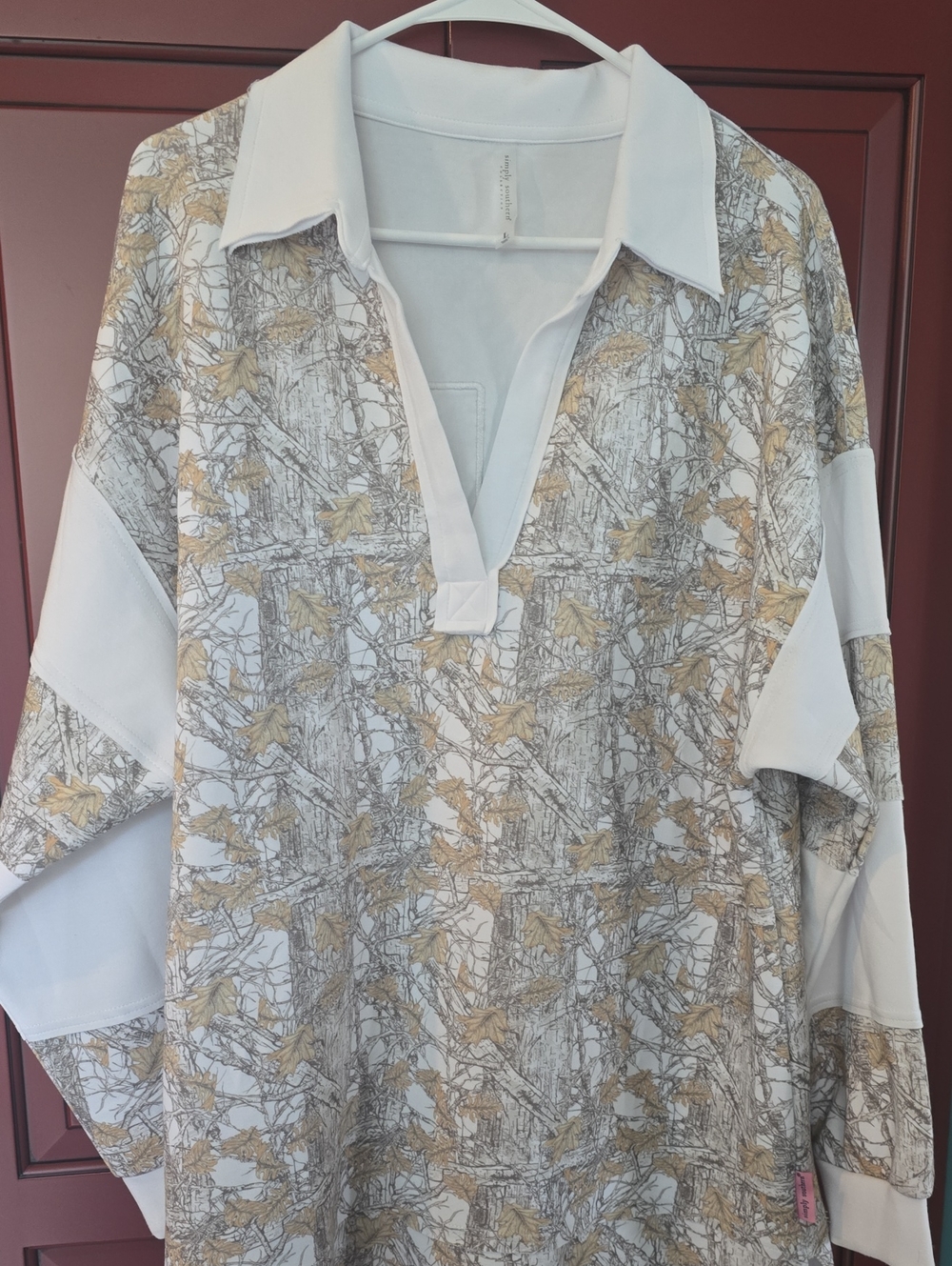 Simply Southern White & Tan Patterned Long-Sleeve Polo Shirt